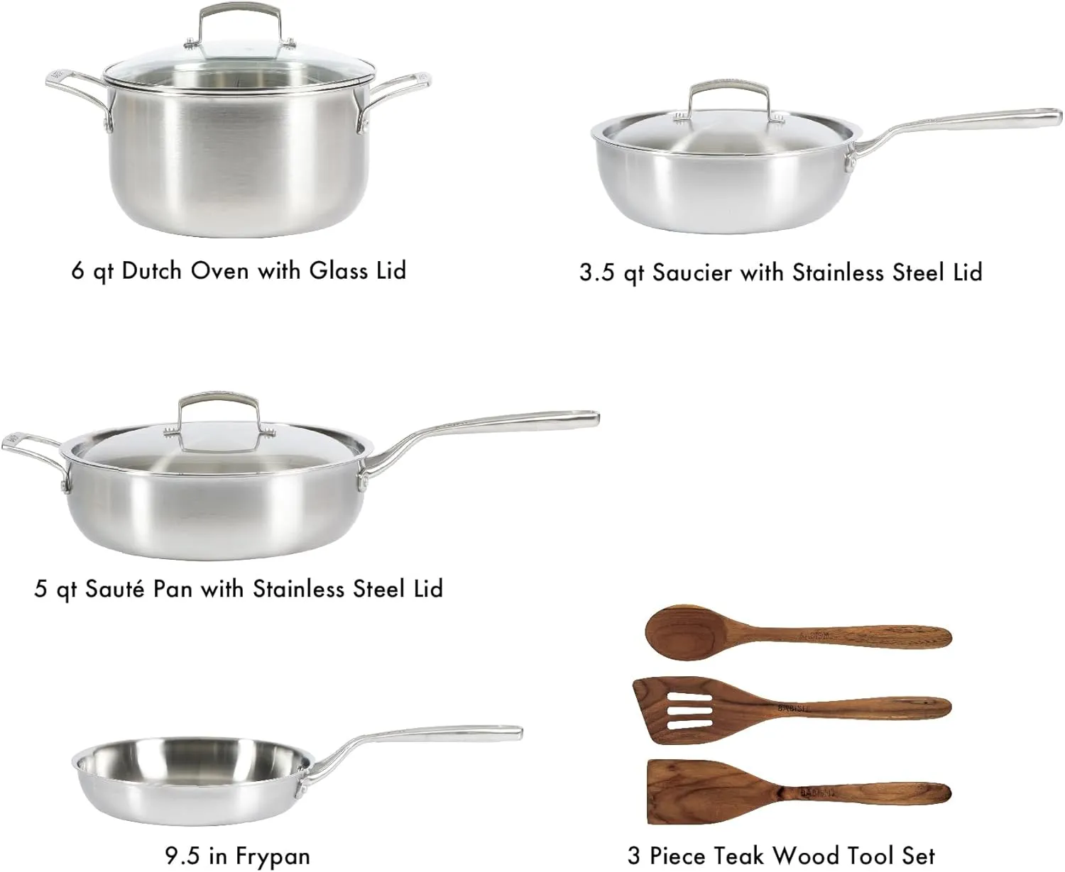 Babish 10 Piece Professional Tri Ply Non Toxic Pots and Pans Cookware Set
