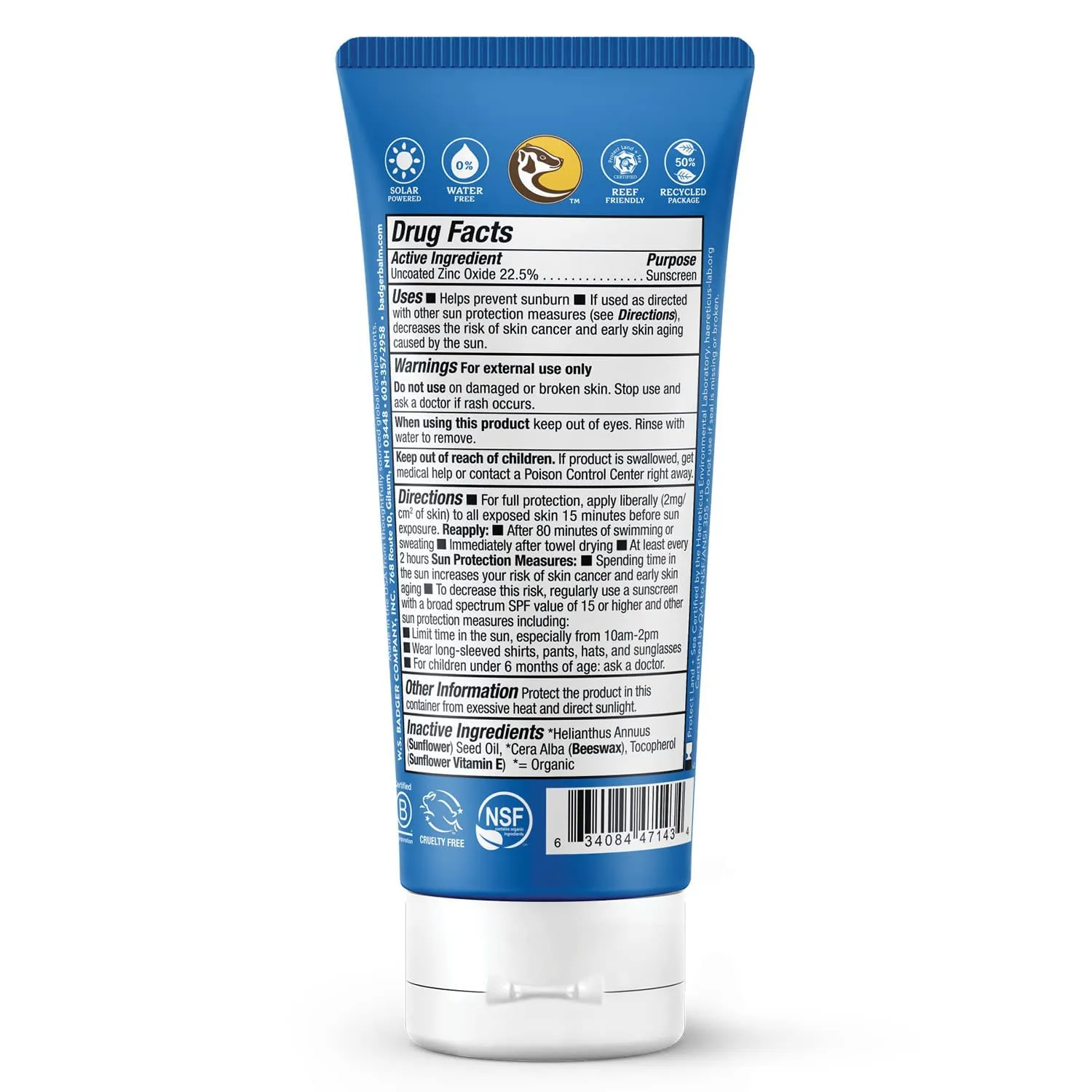 Badger Reef Safe Sunscreen, Unscented SPF 40 Sport Mineral Sunscreen, 98% Organic, Water Resistant Zinc, Approved for Hawaii & Mexico Reefs, 2.7 fl oz, 3-Pack