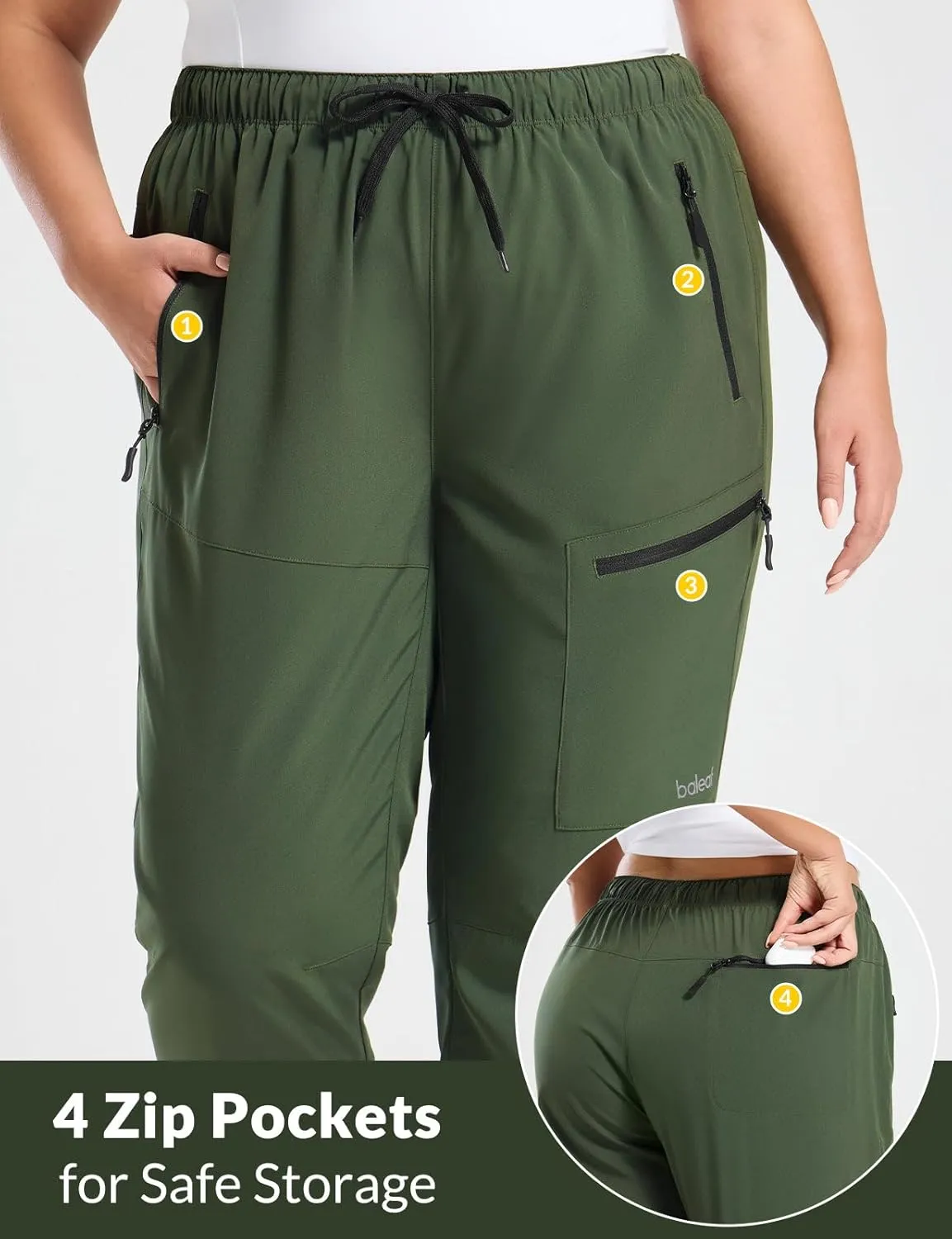 baleaf Plus Size Pants for Women Hiking Cargo Water Resistant UPF 50  Cargo Joggers Zipper Pockets