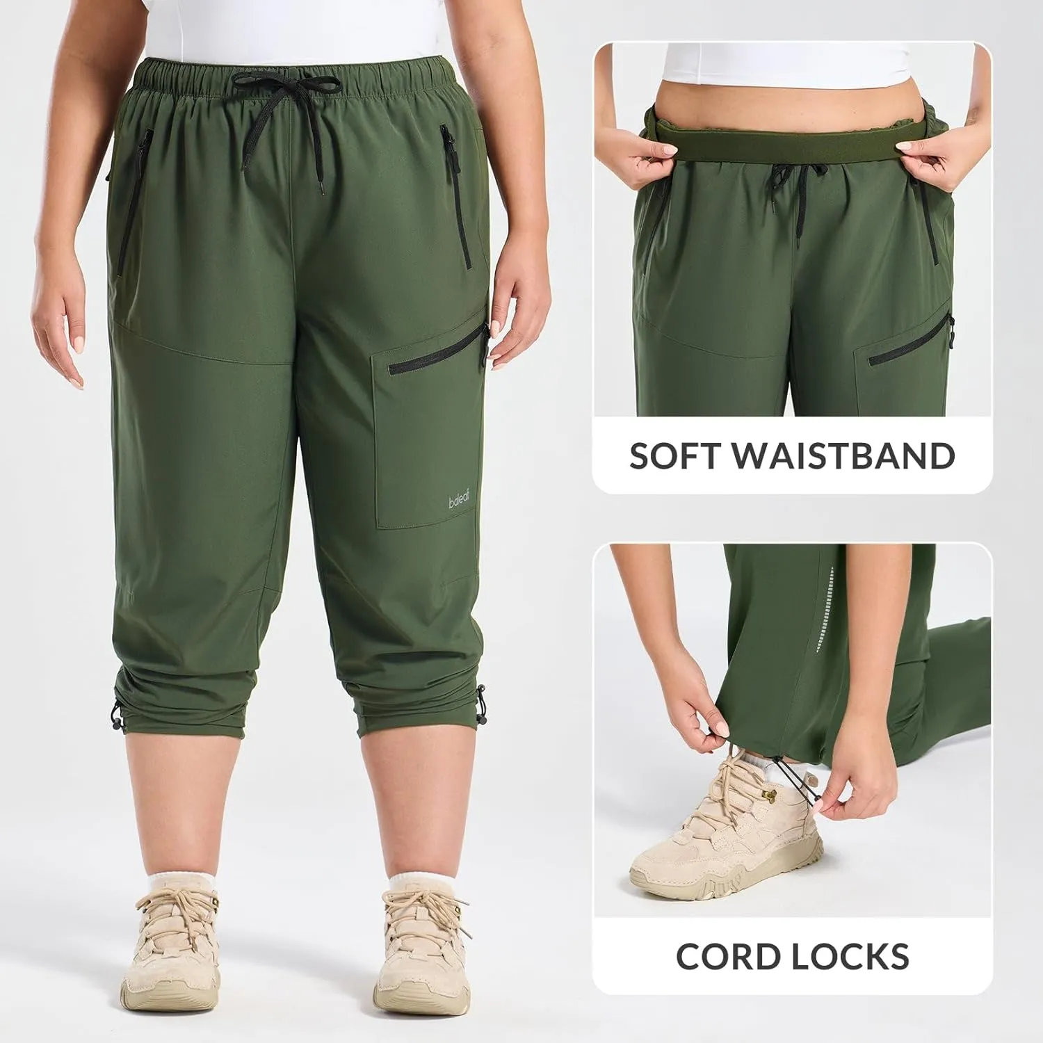baleaf Plus Size Pants for Women Hiking Cargo Water Resistant UPF 50  Cargo Joggers Zipper Pockets