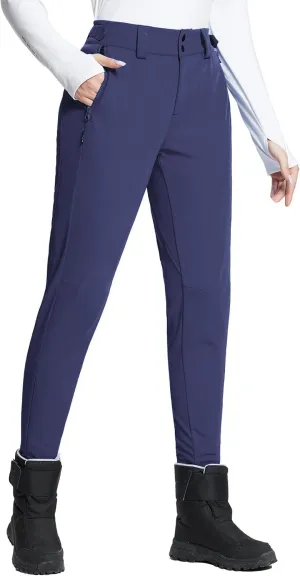 baleaf Women's Fleece Lined Snow Ski Pants Waterproof Windproof Softshell Insulated Slim Thermal Pants Zipper Bottom Leg