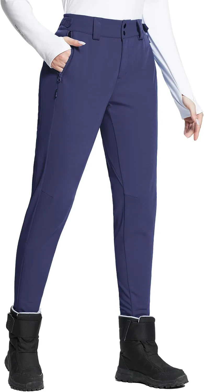 baleaf Women's Fleece Lined Snow Ski Pants Waterproof Windproof Softshell Insulated Slim Thermal Pants Zipper Bottom Leg