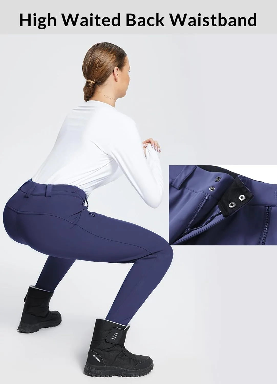 baleaf Women's Fleece Lined Snow Ski Pants Waterproof Windproof Softshell Insulated Slim Thermal Pants Zipper Bottom Leg