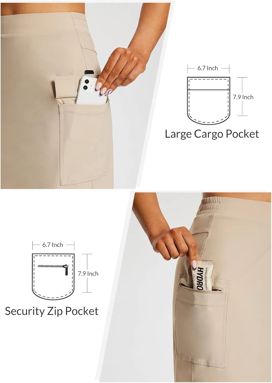 baleaf Women's Skorts Skirts Hiking Cargo Skorts Pockets 19" Knee Length Long Athletic Quick Dry Skirts UPF 50