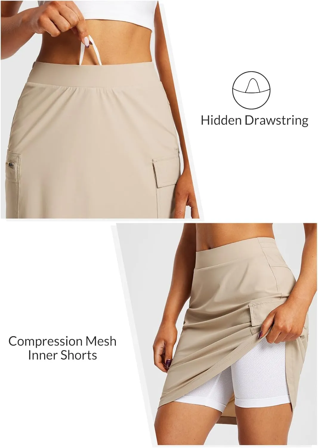 baleaf Women's Skorts Skirts Hiking Cargo Skorts Pockets 19" Knee Length Long Athletic Quick Dry Skirts UPF 50