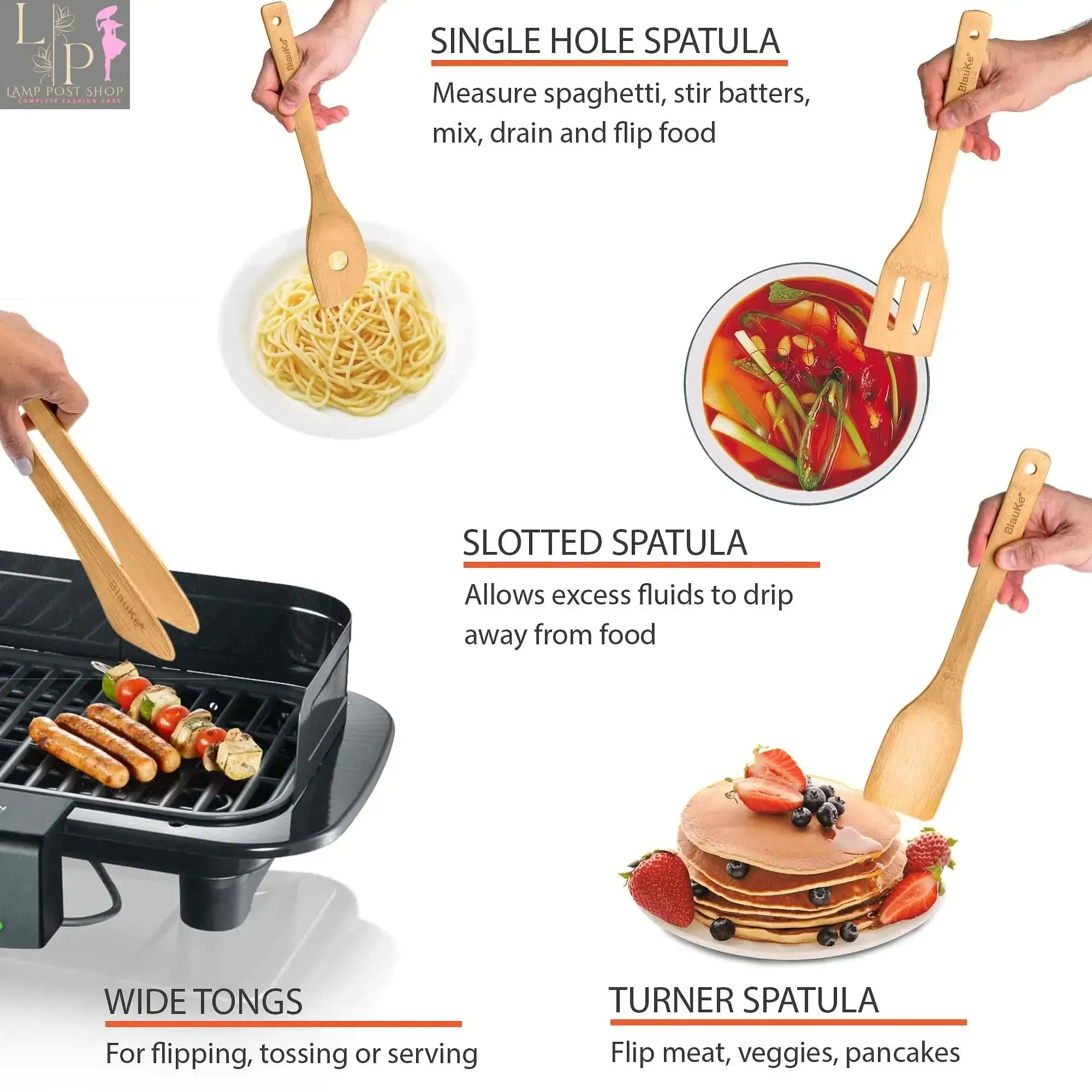 Bamboo Kitchen Utensils Set 8-Pack - Nonstick Wooden Cooking Tools