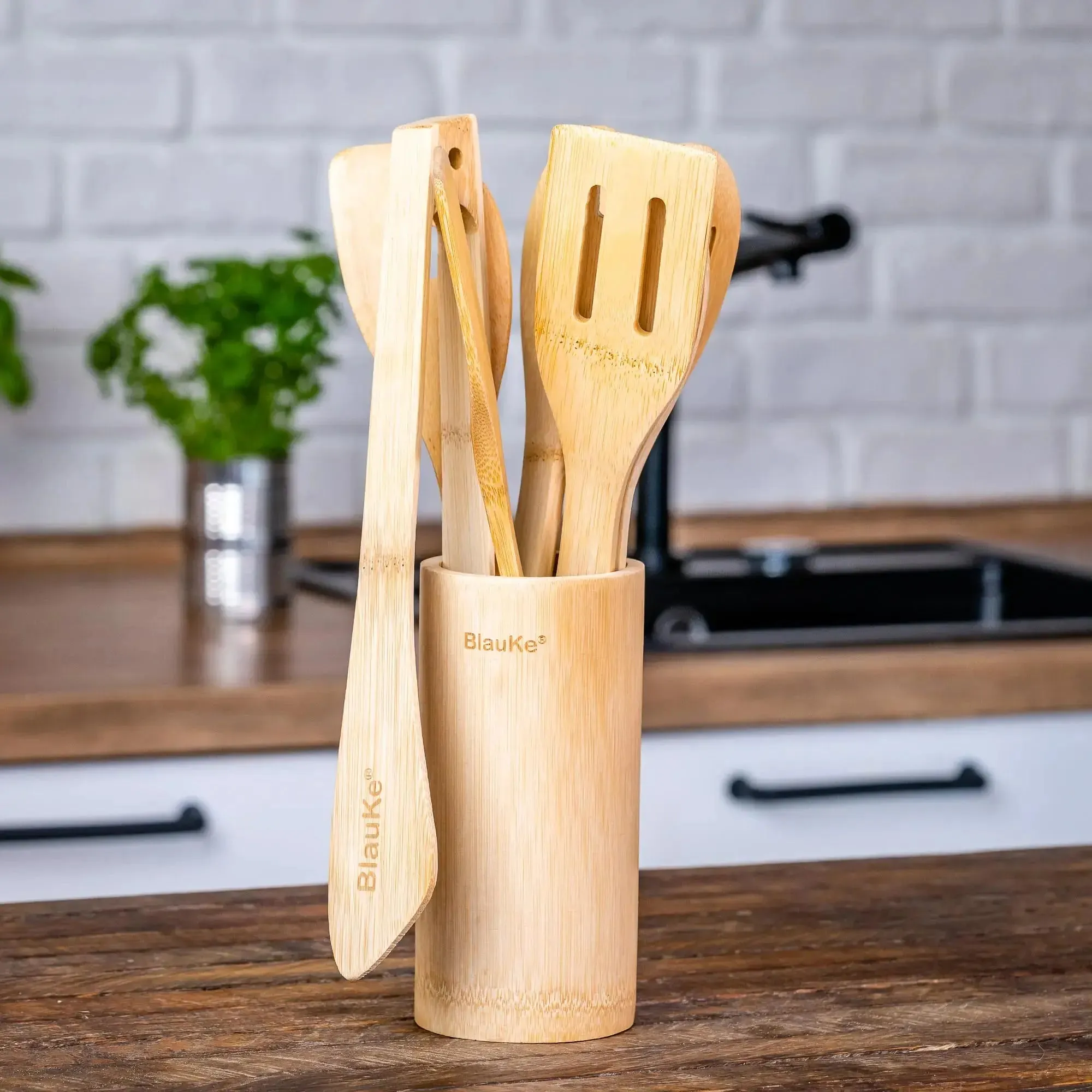 Bamboo Kitchen Utensils Set 8-Pack - Nonstick Wooden Cooking Tools