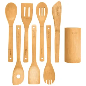 Bamboo Kitchen Utensils Set 8-Pack - Nonstick Wooden Cooking Tools