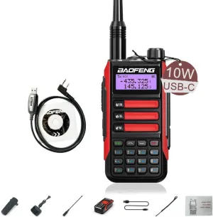 BAOFENG UV-16R Walkie Talkie USB-C 10W with Programming Cable Waterproof Two Way Radio Long Range Dual Band Professional Handheld Radio Type-c Red