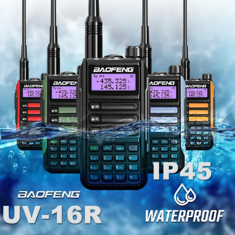 BAOFENG UV-16R Walkie Talkie USB-C Charger 10W Waterproof Two Way Radio Long Range Dual Band Handheld Radio Type-c with 18.89in Tactical Antenna