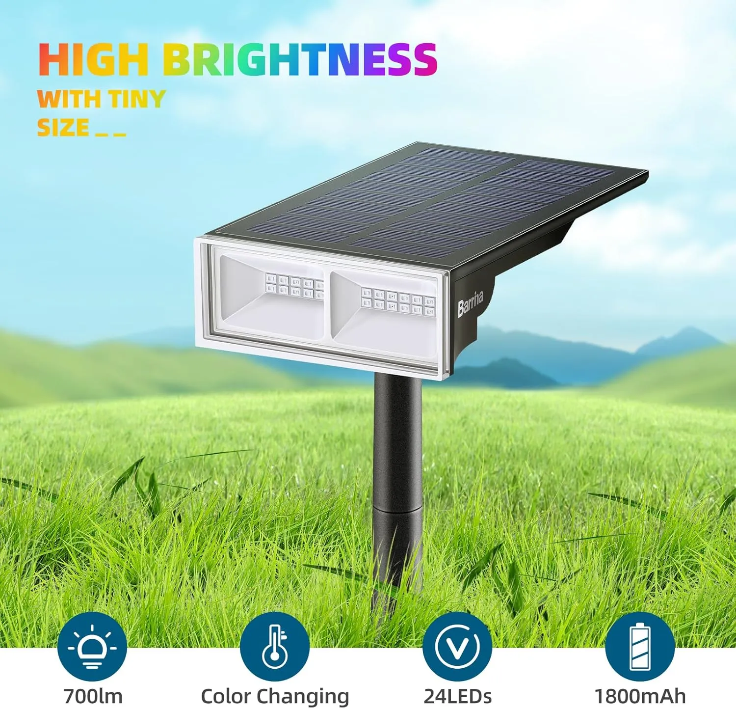 Barrina Solar Spot Lights Outdoor, 24 LEDs RGB Color Changing Solar Landscape Lighting, IP65 Waterproof, Auto On Off Solar Powered Outdoor Light for Yard Garden Lawn Patio Pathway, 6 Pack