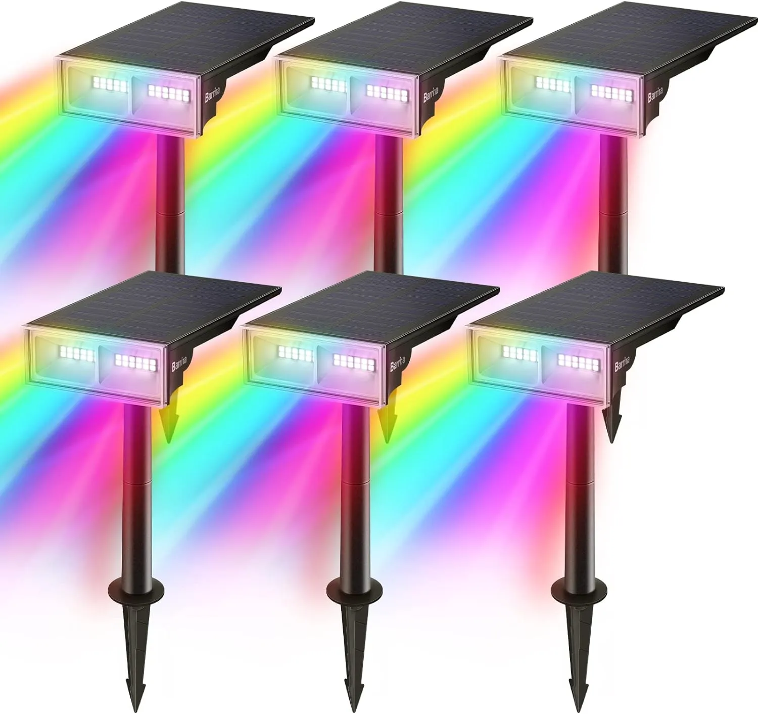Barrina Solar Spot Lights Outdoor, 24 LEDs RGB Color Changing Solar Landscape Lighting, IP65 Waterproof, Auto On Off Solar Powered Outdoor Light for Yard Garden Lawn Patio Pathway, 6 Pack