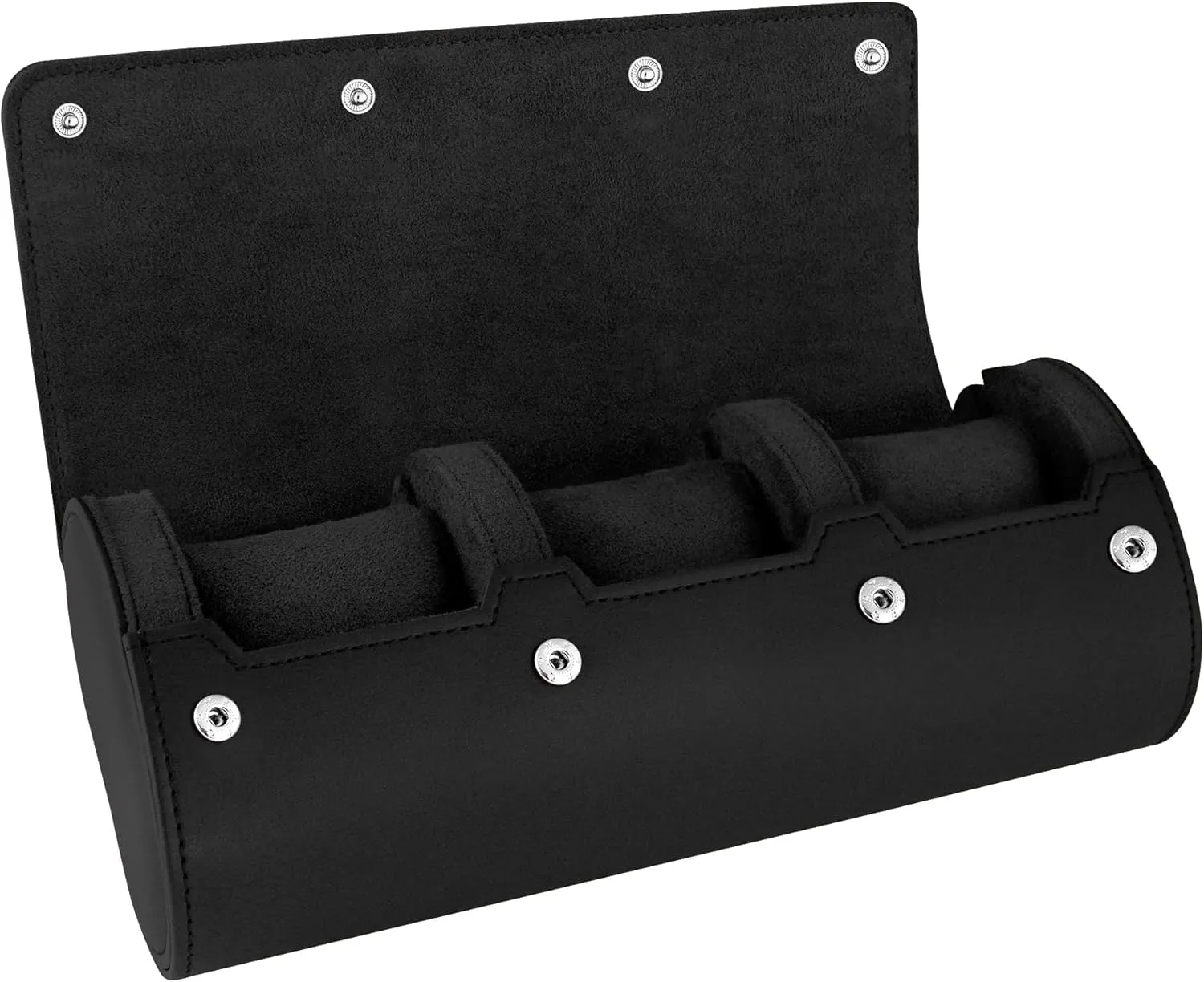 Barton Leather Watch Roll for 3 Watches | Convenient Organizer Case for Travel & Storage | Fits Classic & Smart Watches (Up to 46mm) | Compact, Durable, Lightweight, Stylish - Black