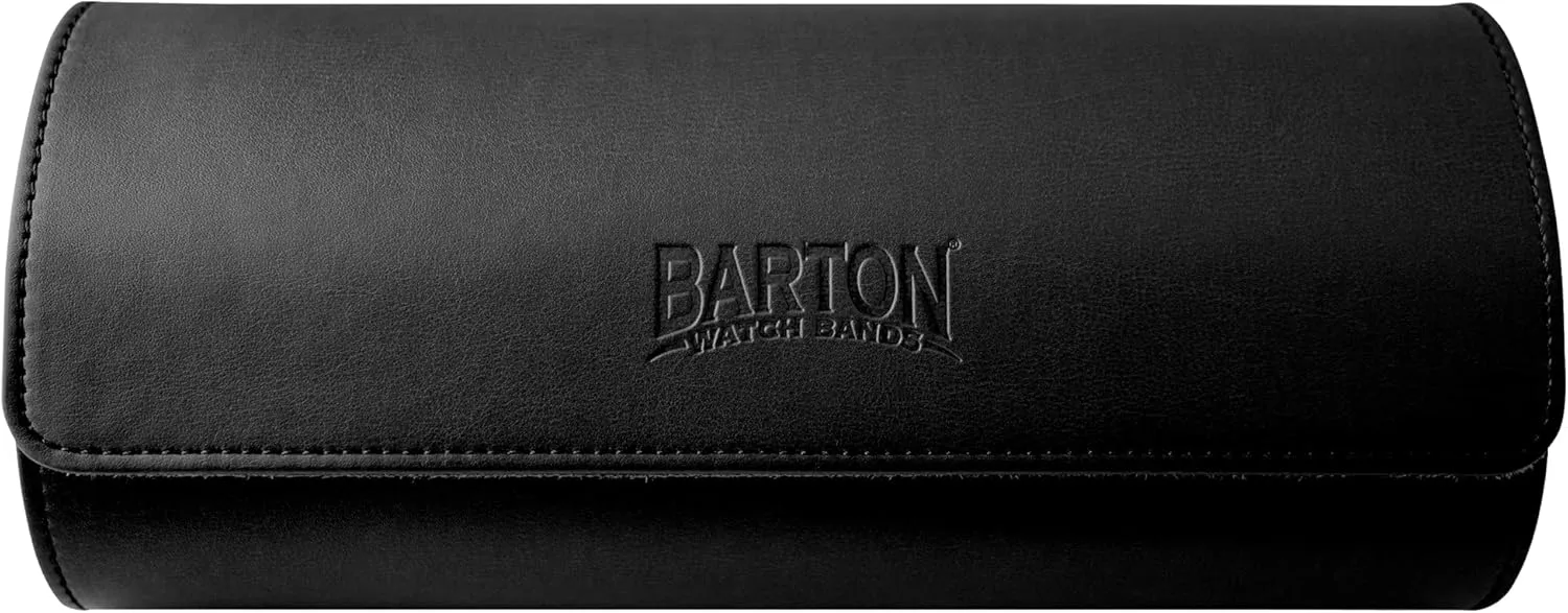 Barton Leather Watch Roll for 3 Watches | Convenient Organizer Case for Travel & Storage | Fits Classic & Smart Watches (Up to 46mm) | Compact, Durable, Lightweight, Stylish - Black