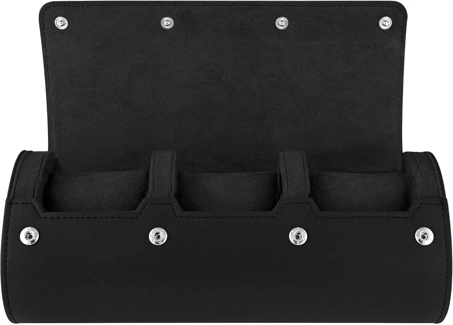 Barton Leather Watch Roll for 3 Watches | Convenient Organizer Case for Travel & Storage | Fits Classic & Smart Watches (Up to 46mm) | Compact, Durable, Lightweight, Stylish - Black