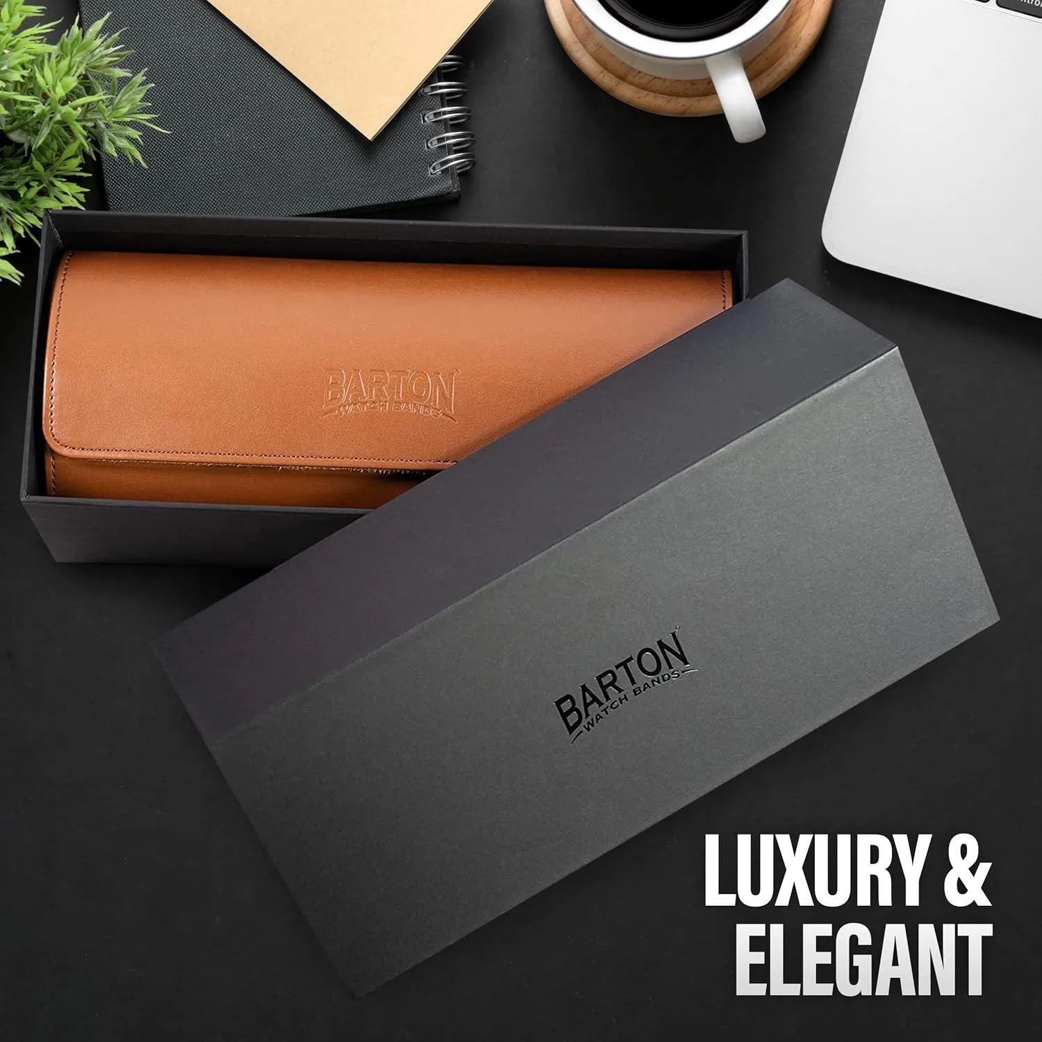 Barton Leather Watch Roll for 3 Watches | Convenient Organizer Case for Travel & Storage | Fits Classic & Smart Watches (Up to 46mm) | Compact, Durable, Lightweight, Stylish - Brown