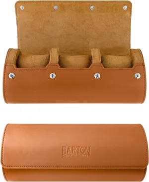 Barton Leather Watch Roll for 3 Watches | Convenient Organizer Case for Travel & Storage | Fits Classic & Smart Watches (Up to 46mm) | Compact, Durable, Lightweight, Stylish - Brown