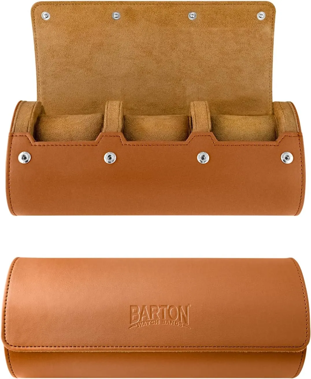 Barton Leather Watch Roll for 3 Watches | Convenient Organizer Case for Travel & Storage | Fits Classic & Smart Watches (Up to 46mm) | Compact, Durable, Lightweight, Stylish - Brown