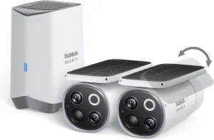 Baseus Solar Security Camera Wireless Outdoor, S1 Pro 2-Cam Kit, Forever Power with Auto Sunlight-Tracking System, Dual Camera with 3K Clarity, No Monthly Fee, 16TB Expandable Local Storage