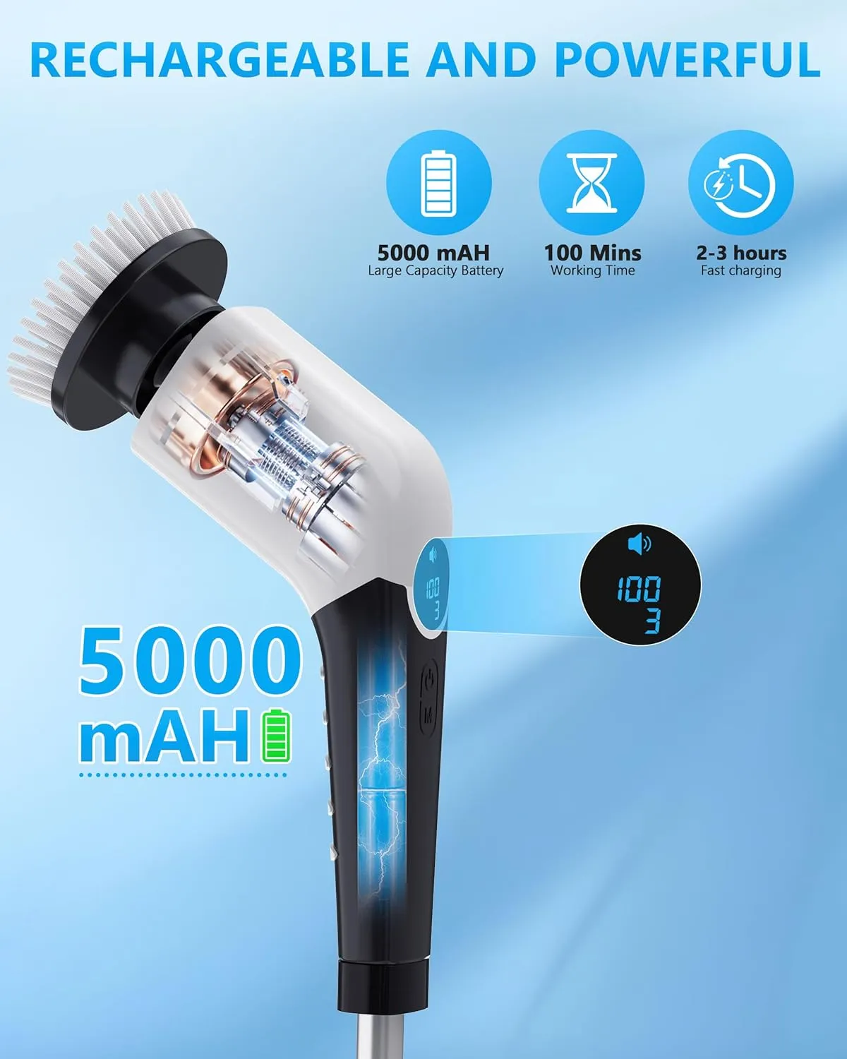 Bathroom Scrubber Electric Electric Spin Scrubber with 8-in-1 Replaceable Brush Heads Electric Brush Cleaner for Bathroom with Power LCD Display, 3 Adjustable Speed