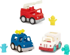 Battat – Wonder Wheels – Toy Emergency Vehicles – Ambulance, Police Car, Fire Truck – Rescue Set for Kids – Movable Parts – 1 Year   – Emergency Vehicles (Pack of 3)