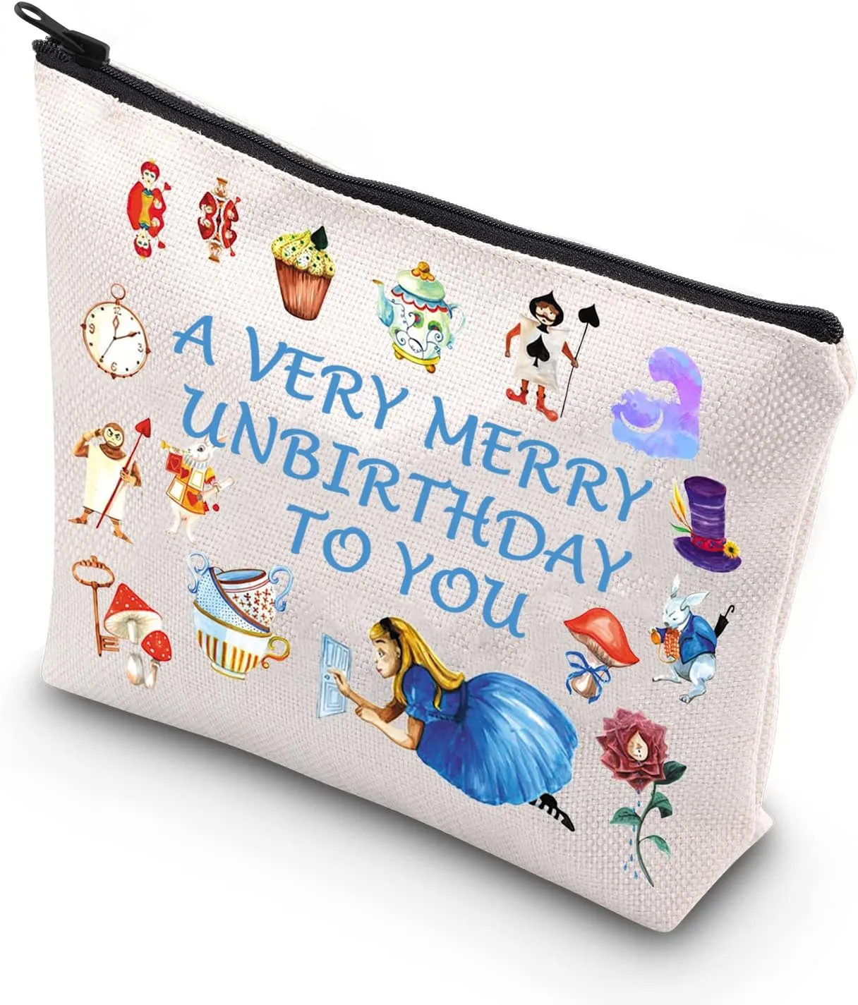BDPWSS Alice Gift Fairy Tales Makeup Bag a Very Merry Unbirthday To You Alice Theme Cosmetic Bag For Family Friend (Merry birthday you)