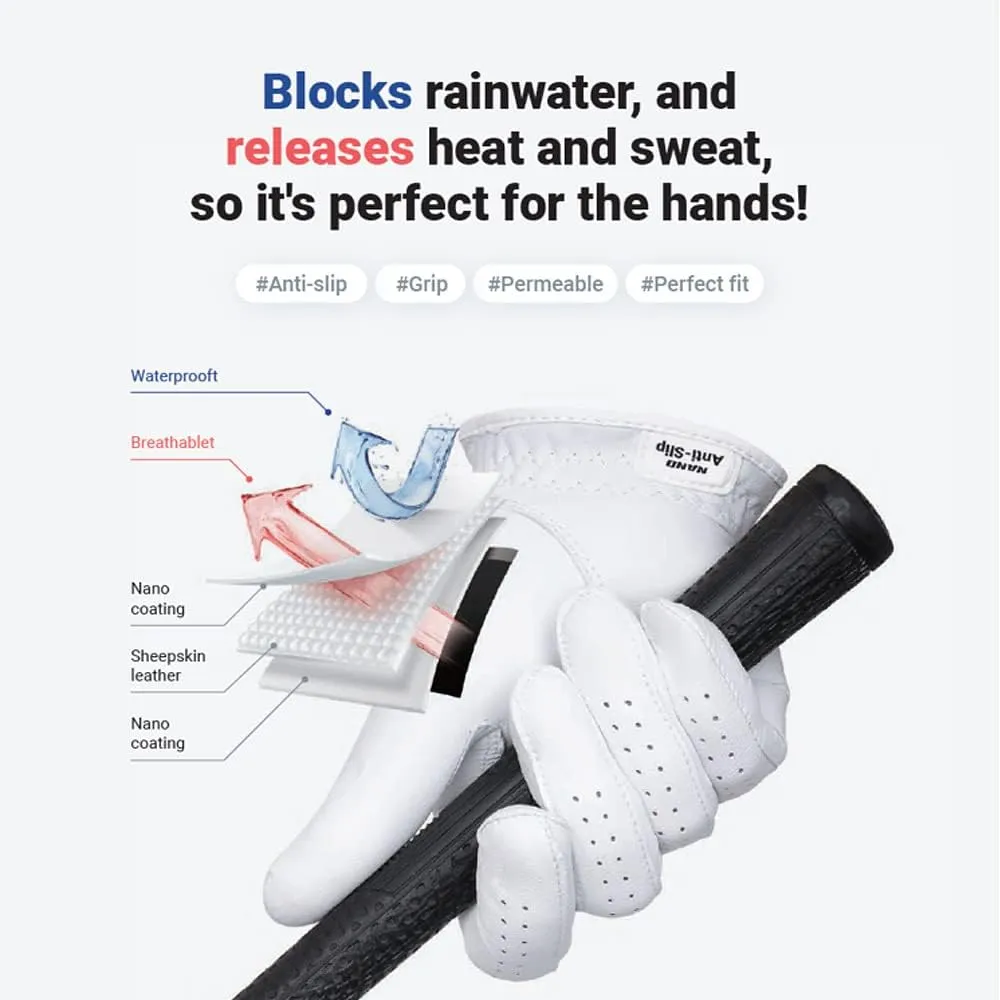 BECS Golf Gloves Men Left Hand, Premium Cabretta Leather, All Weather Nano Coating Non-Slip Grip, Pack of 1, White