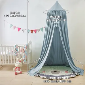 Bed Canopy for Kids, Round Dome Kids Mosquito Net Indoor Outdoor Castle Hanging House Decoration Reading Nook Kids Playing Home Decoration(Ashy Blue)