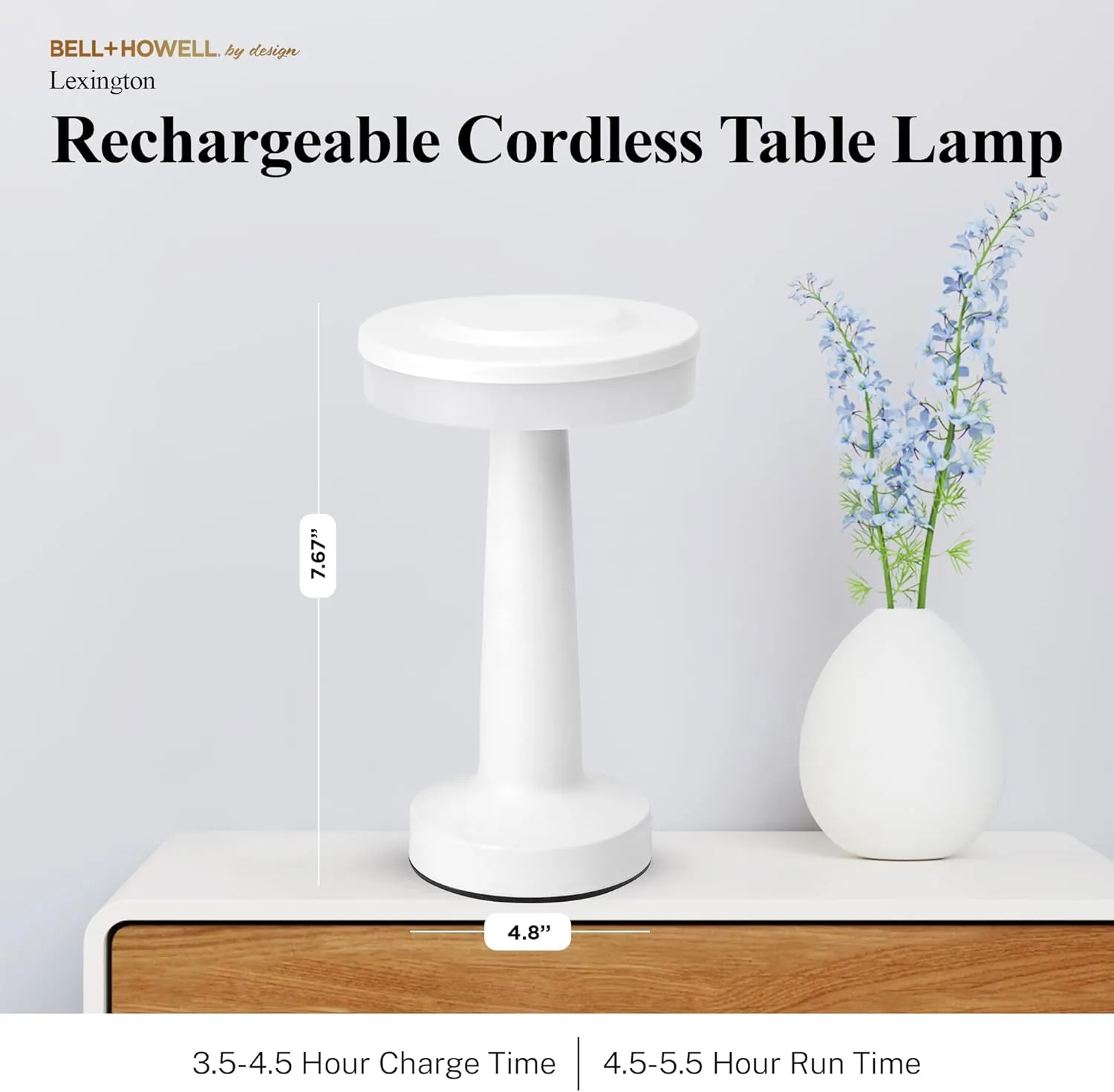 Bell Howell 2 Pk Elegant Cordless Table Lamps Rechargeable for Bedroom, Kitchen, Bar, Cafe, LED Rechargeable Table Lamps Cordless, Touch Activated, Dimming – Set of 2