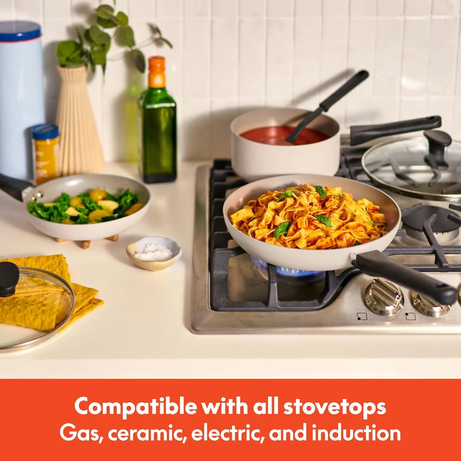 bella 21 Piece Kitchen Set with EverGood™ Ceramic Nonstick Coating​, Dishwasher & Oven Safe, All Stovetops Compatible, Tempered Glass Lids & Cool Touch Handles, Oatmilk