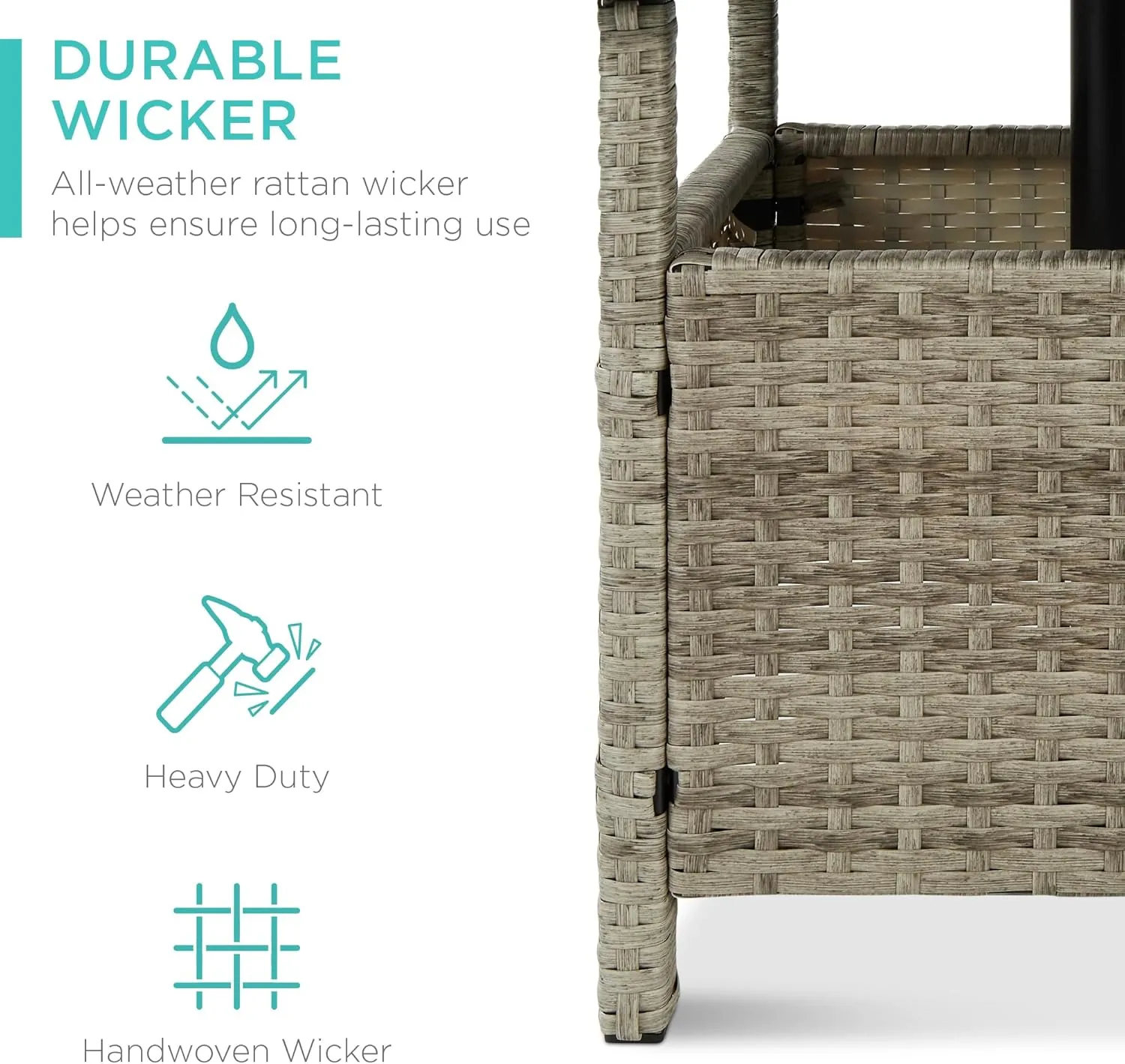 Best Choice Products Wicker Side Table with Umbrella Hole, Square PE Rattan Outdoor End Table for Patio, Garden, Poolside, Deck w/UV-Resistant Frame, Storage Space - Gray