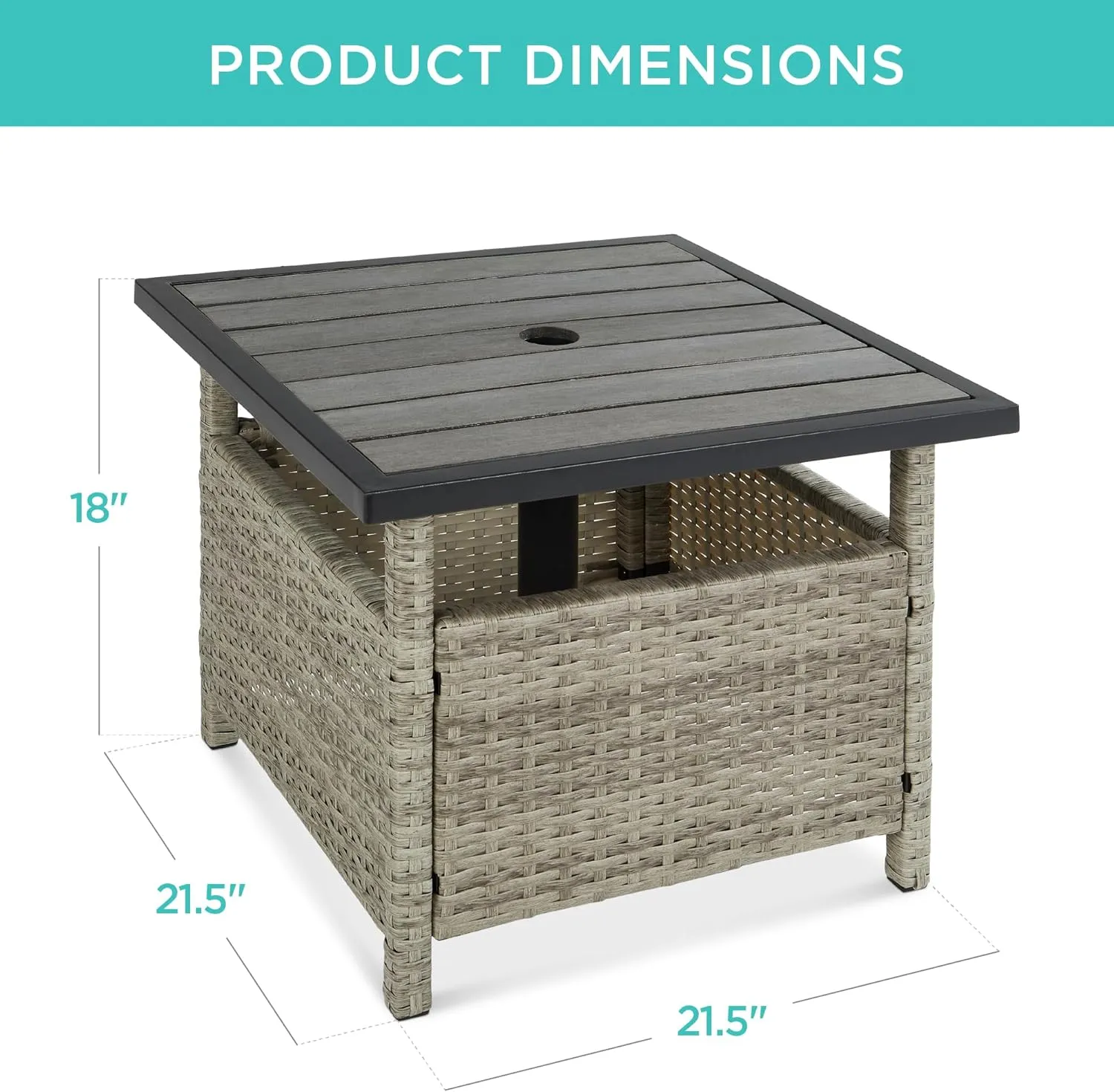 Best Choice Products Wicker Side Table with Umbrella Hole, Square PE Rattan Outdoor End Table for Patio, Garden, Poolside, Deck w/UV-Resistant Frame, Storage Space - Gray