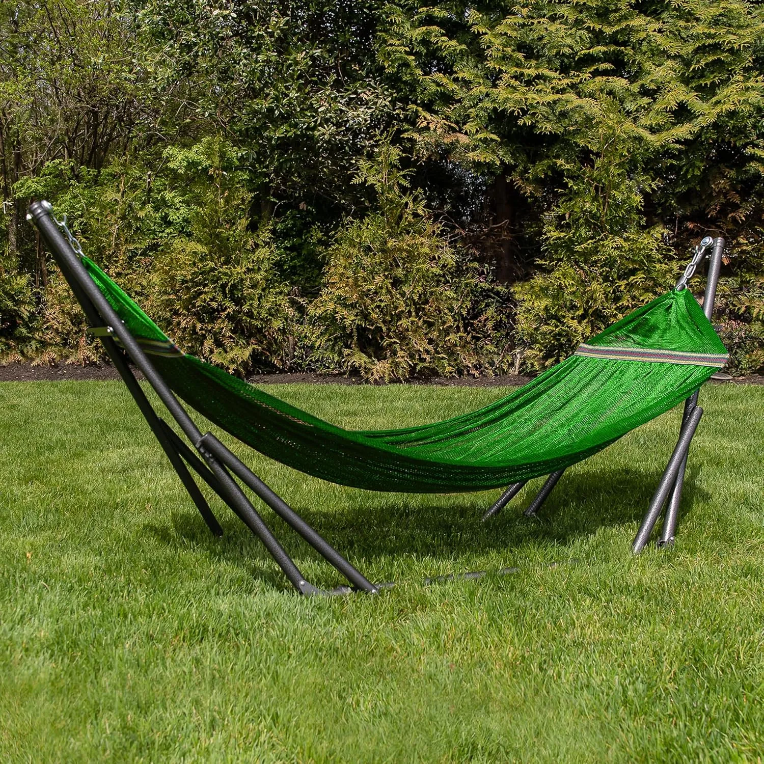 Best Home Fashion Hammock with Collapsible Steel Stand 450 lbs Capacity & Carrying Case, Portable & Adjustable, Perfect for Camping Beach Summer Patio, EZ Daze Foldable Hammock with Stand- Green
