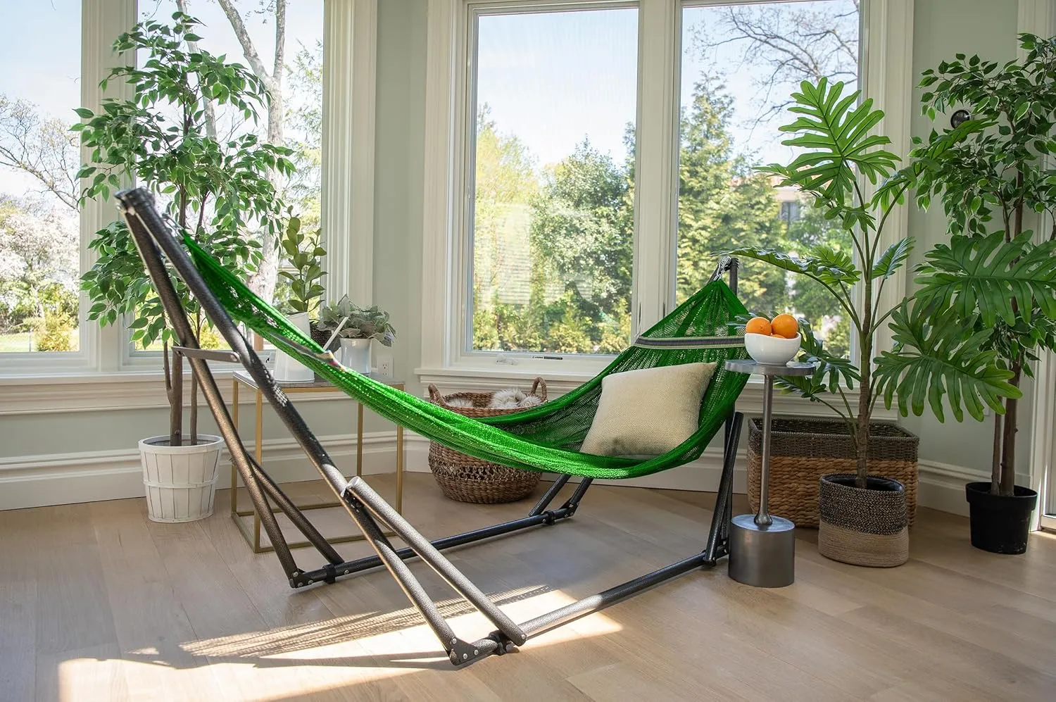 Best Home Fashion Hammock with Collapsible Steel Stand 450 lbs Capacity & Carrying Case, Portable & Adjustable, Perfect for Camping Beach Summer Patio, EZ Daze Foldable Hammock with Stand- Green