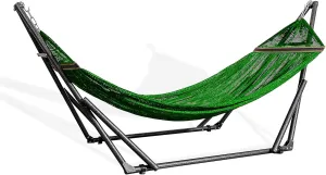 Best Home Fashion Hammock with Collapsible Steel Stand 450 lbs Capacity & Carrying Case, Portable & Adjustable, Perfect for Camping Beach Summer Patio, EZ Daze Foldable Hammock with Stand- Green