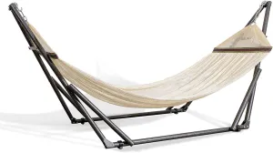 Best Home Fashion Hammock with Collapsible Steel Stand 450 lbs Capacity & Carrying Case, Portable & Adjustable, Perfect for Camping Beach Summer Patio, EZ Daze Foldable Hammock with Stand- Ivory