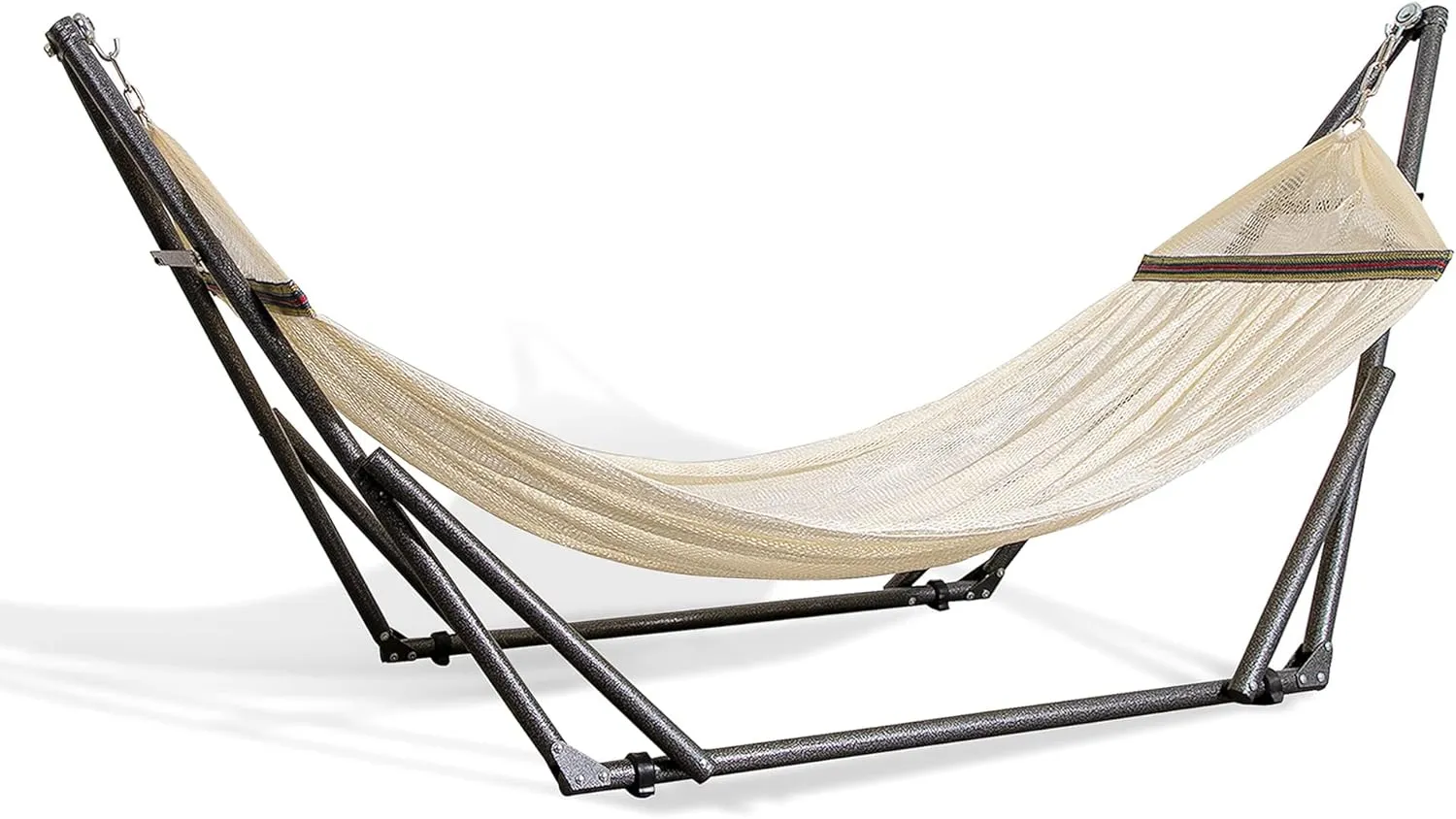 Best Home Fashion Hammock with Collapsible Steel Stand 450 lbs Capacity & Carrying Case, Portable & Adjustable, Perfect for Camping Beach Summer Patio, EZ Daze Foldable Hammock with Stand- Ivory