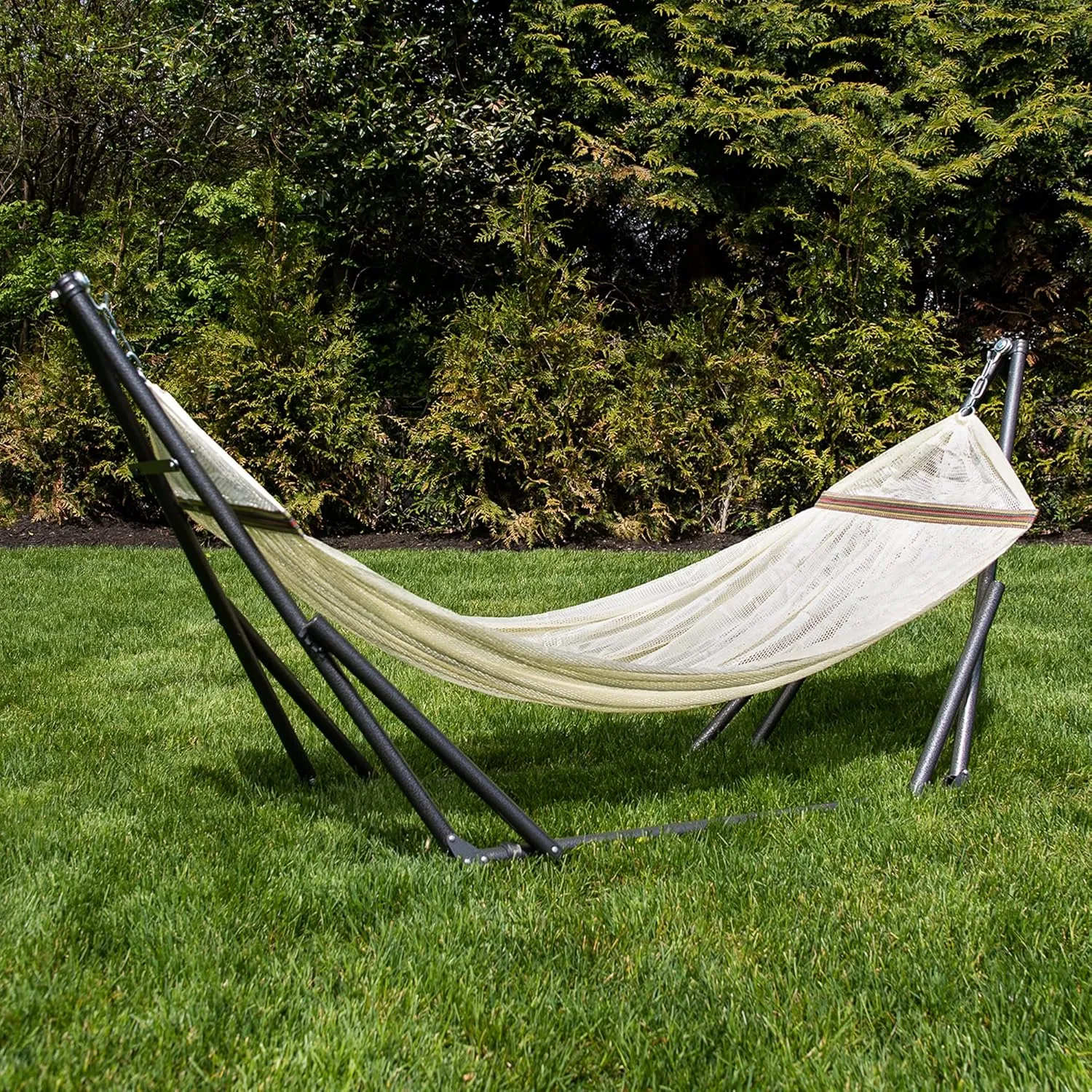 Best Home Fashion Hammock with Collapsible Steel Stand 450 lbs Capacity & Carrying Case, Portable & Adjustable, Perfect for Camping Beach Summer Patio, EZ Daze Foldable Hammock with Stand- Ivory
