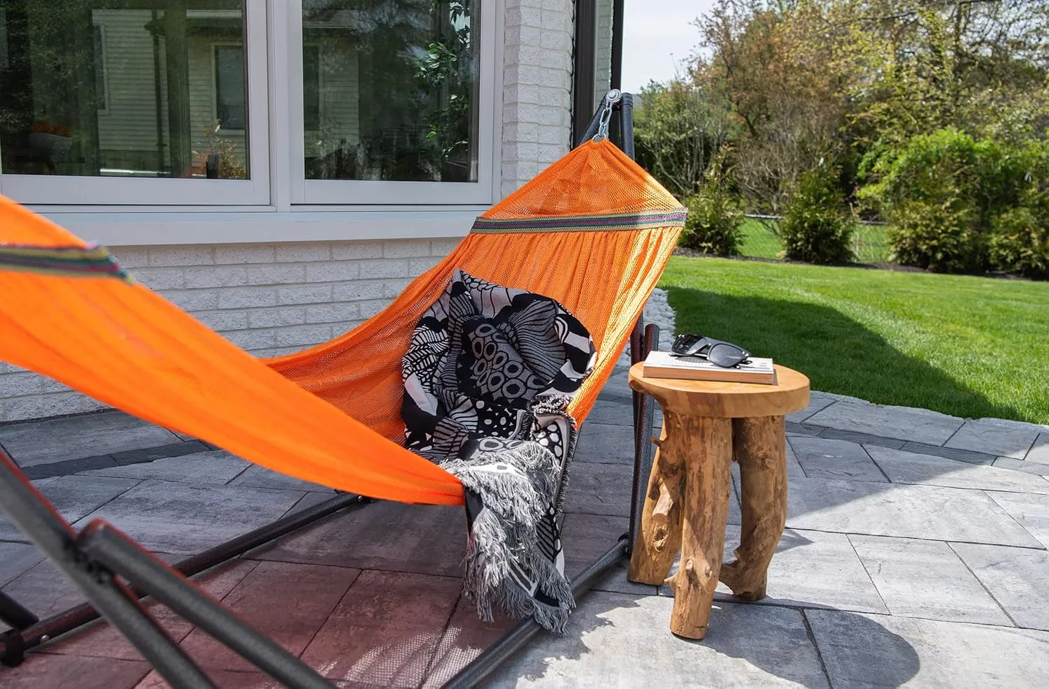 Best Home Fashion Hammock with Collapsible Steel Stand 450 lbs Capacity & Carrying Case, Portable & Adjustable, Perfect for Camping Beach Summer Patio, EZ Daze Foldable Hammock with Stand- Orange