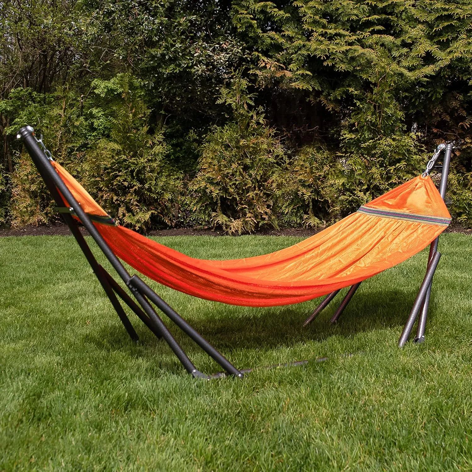 Best Home Fashion Hammock with Collapsible Steel Stand 450 lbs Capacity & Carrying Case, Portable & Adjustable, Perfect for Camping Beach Summer Patio, EZ Daze Foldable Hammock with Stand- Orange