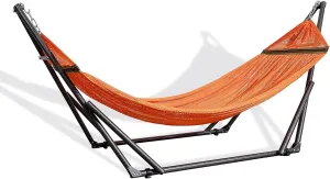 Best Home Fashion Hammock with Collapsible Steel Stand 450 lbs Capacity & Carrying Case, Portable & Adjustable, Perfect for Camping Beach Summer Patio, EZ Daze Foldable Hammock with Stand- Orange