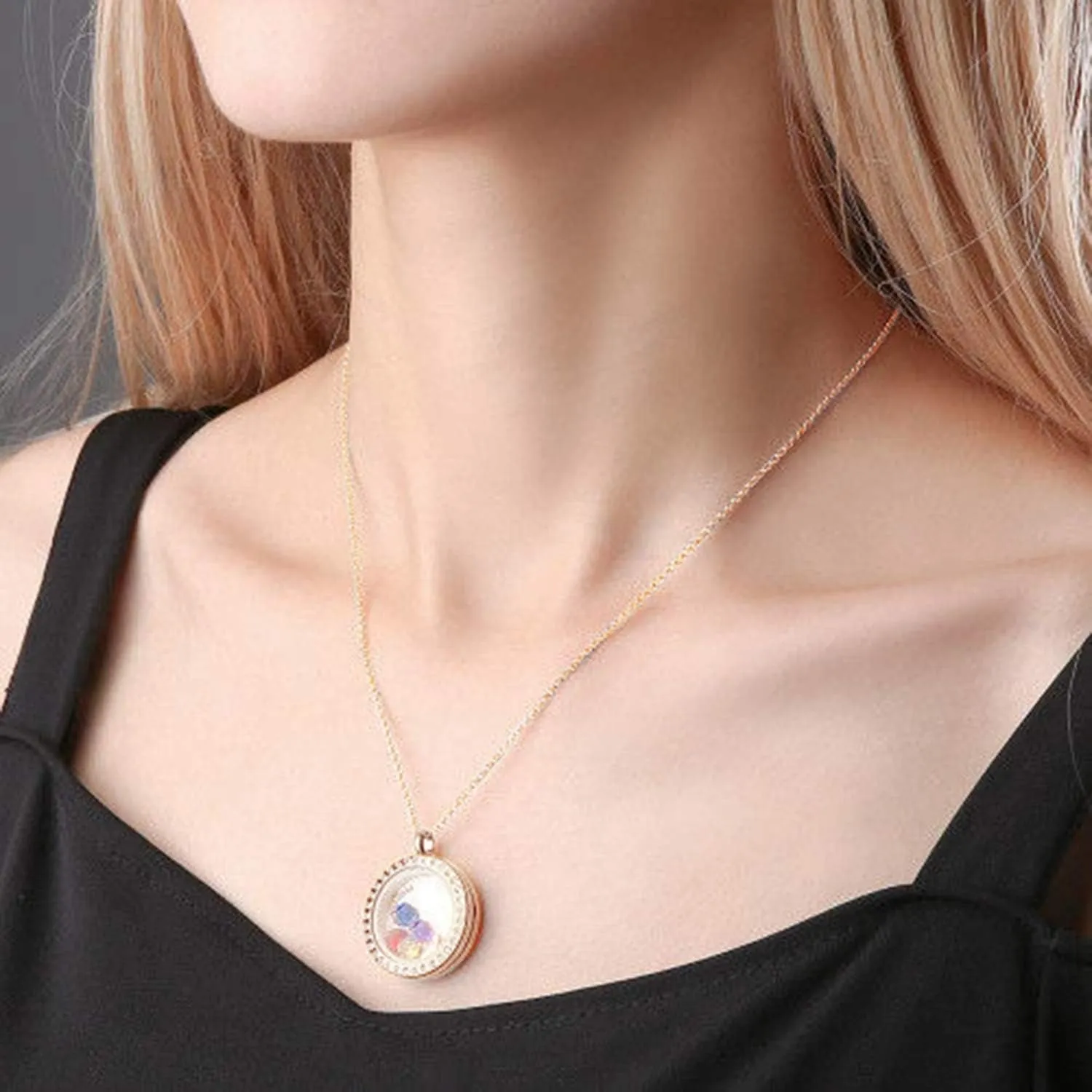 BG247 Stainless Steel 30mm Glass Floating Memory Living Locket Circle Necklace