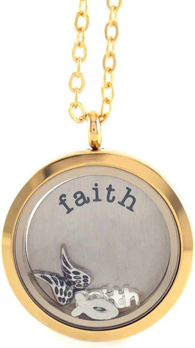 BG247 Stainless Steel 30mm Glass Floating Memory Living Locket Circle Necklace