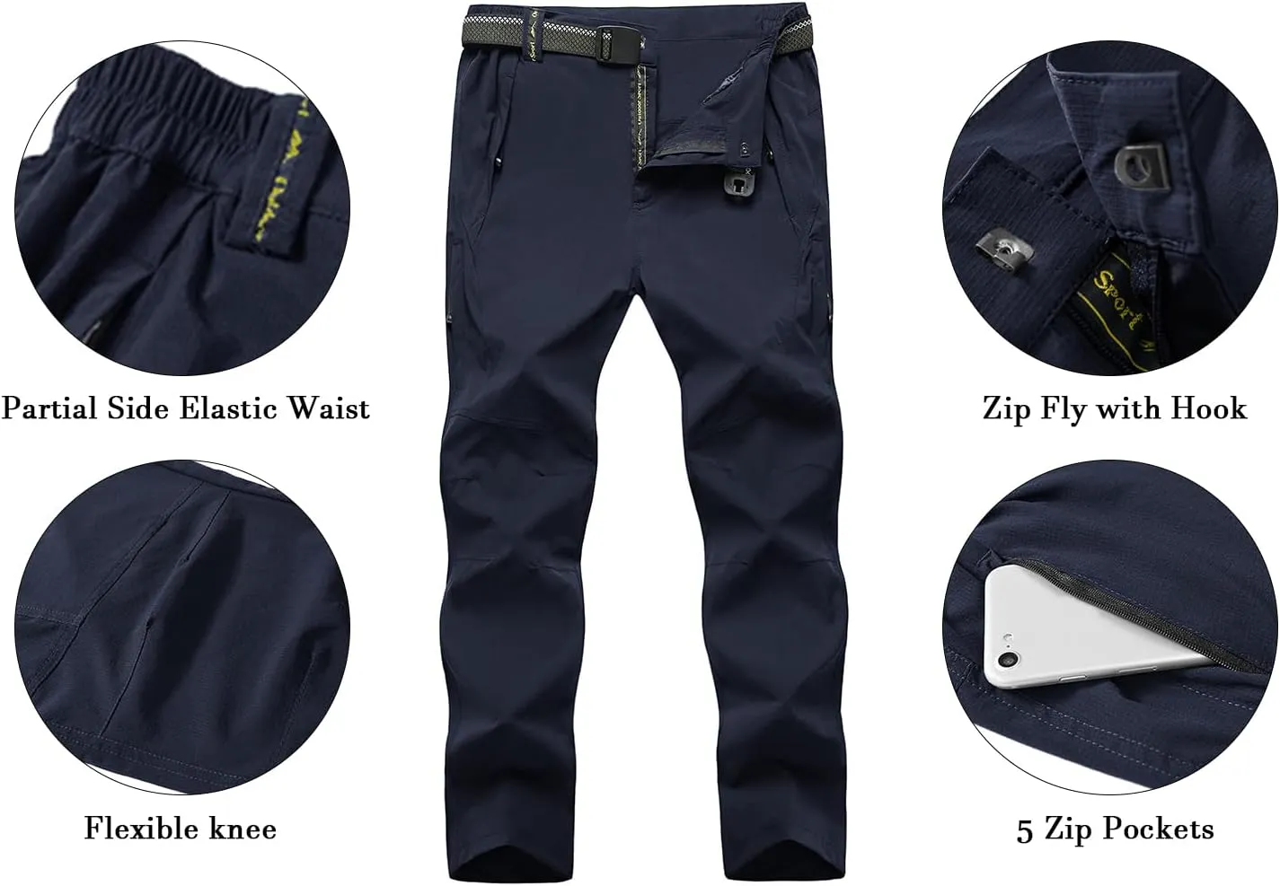 BGOWATU Men's Hiking Pants Quick Dry Lightweight Water Resistant Outdoor Sports Pants with Zipper Cargo Pockets