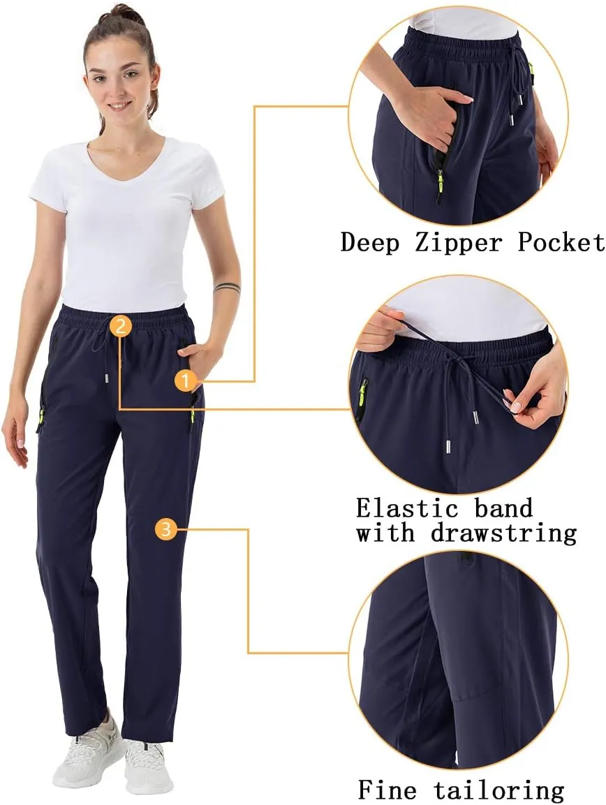 BGOWATU Women's Hiking Cargo Pants Quick Dry Lightweight Water Resistant Joggers Pants Zipper Pockets