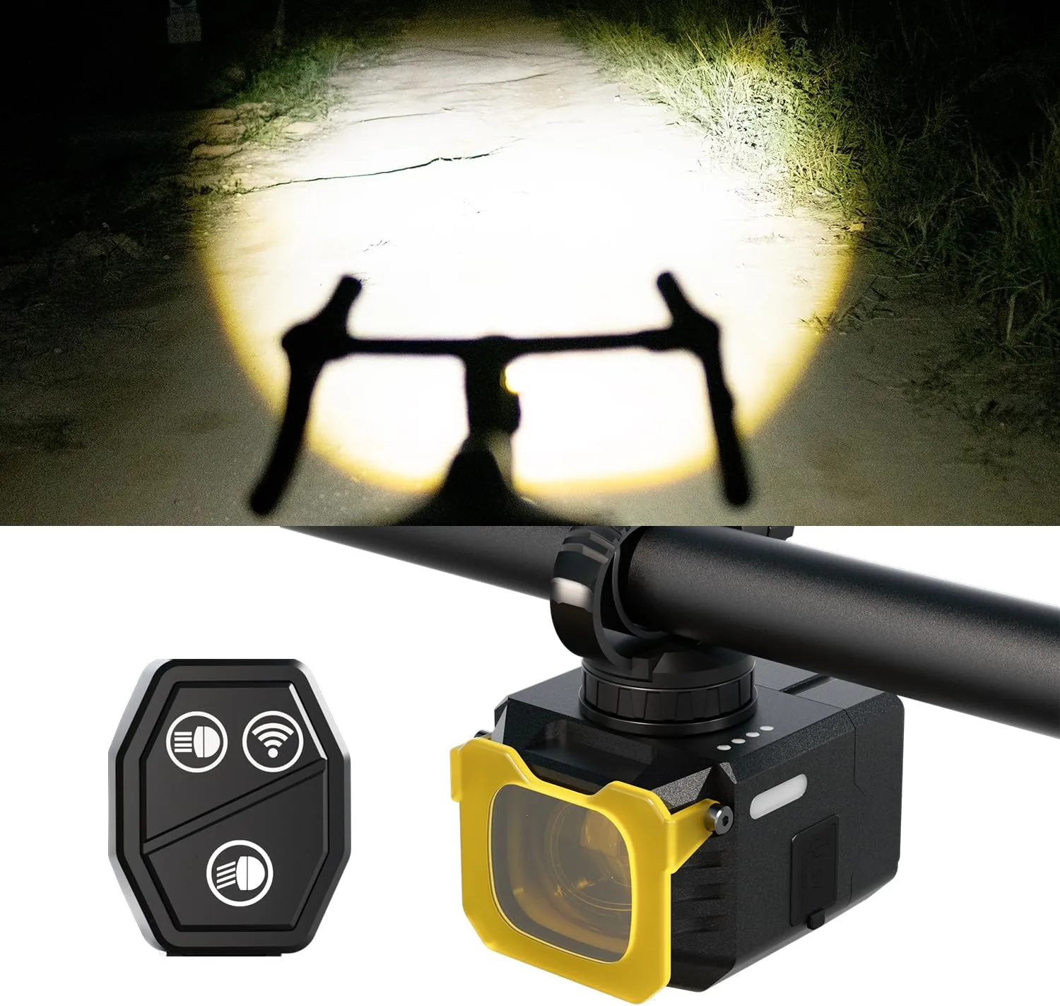 Bike Headlight with High/Low Beam Wireless Switching, 2400  High Lumens LED Super Bright,Cut-Off Beam for Night-Friendly Cycling, Rechargeable Bicycle Front Light with Fog Mode and Strobe