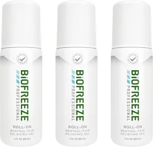 Biofreeze Professional Pain Relief Roll On, Travel Size Arthritis Pain Reliever, FSA/HSA Eligible, Fast Acting & Long Lasting Formula, Cooling Biofreeze Roll On Menthol Gel 3 Fl Oz (Pack of 3)