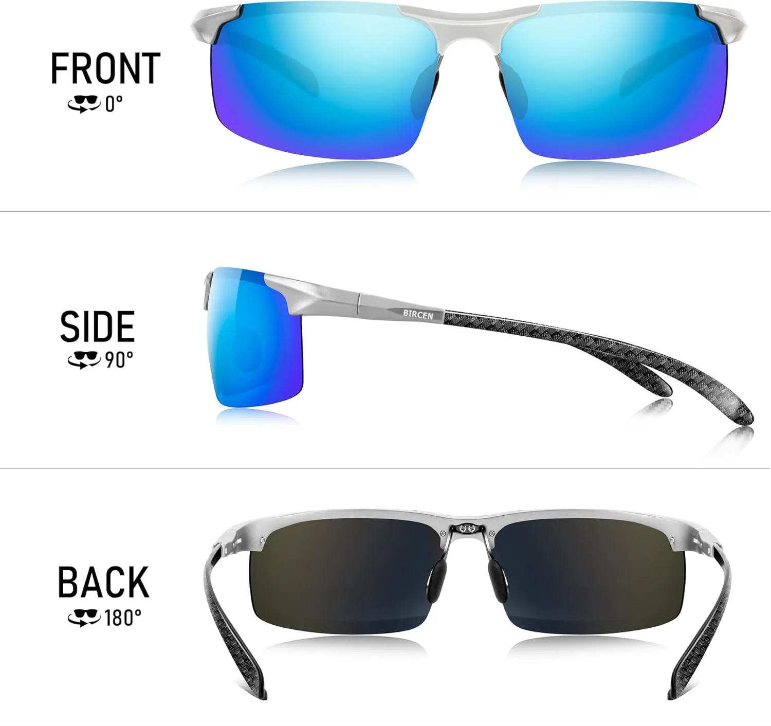 BIRCEN Polarized Carbon-Fiber Sunglasses for Men: Ultralight UV Protection Sun Glasses for Outdoor Sports Fishing Golf Hiking