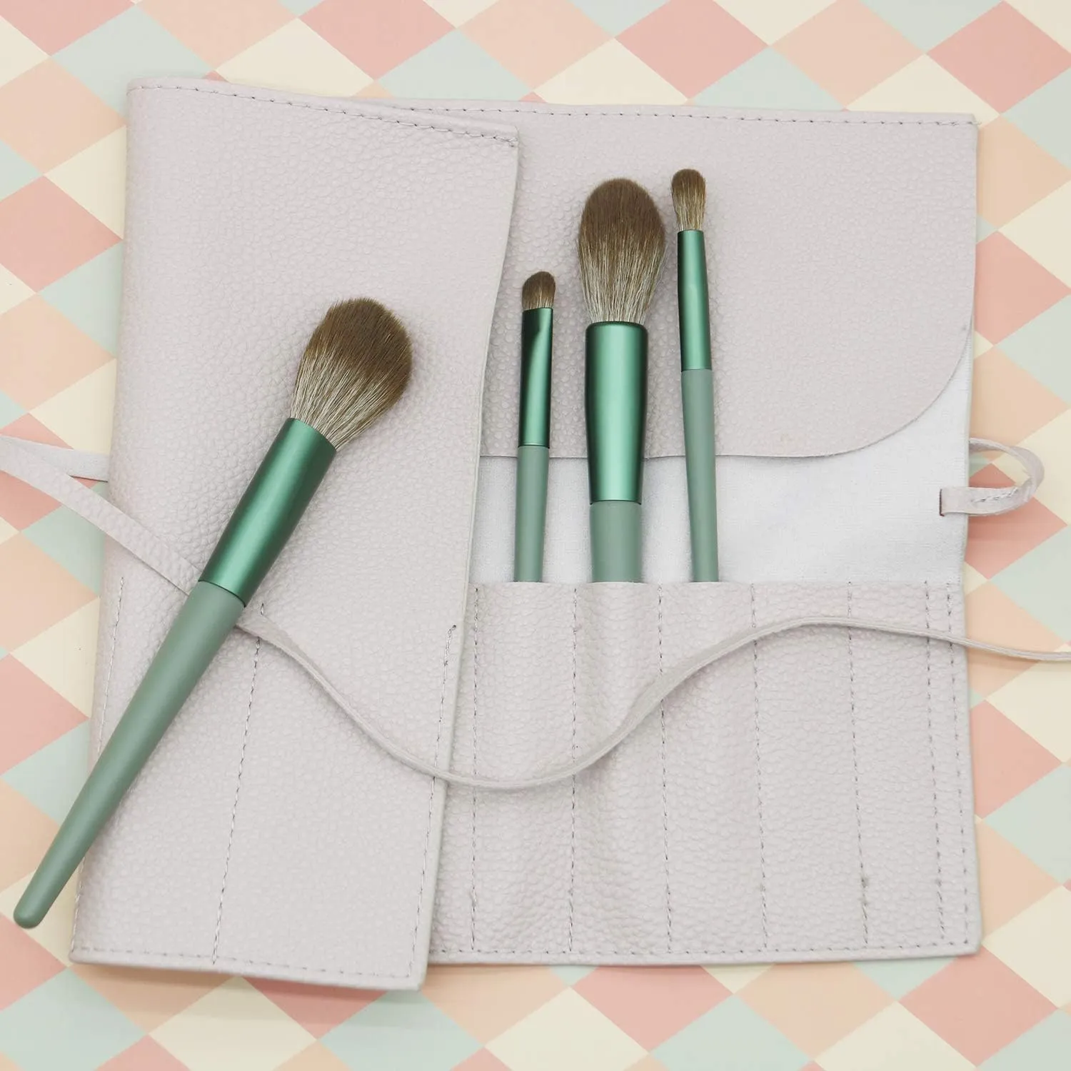 Bird&Fish Makeup Brush Case Travel, makeup brush case roll up,brush holder makeup,Holder Organizer Brushes Pouch Cosmetic Bag for Travel，Rolling Bag Storage Case PU Leather
