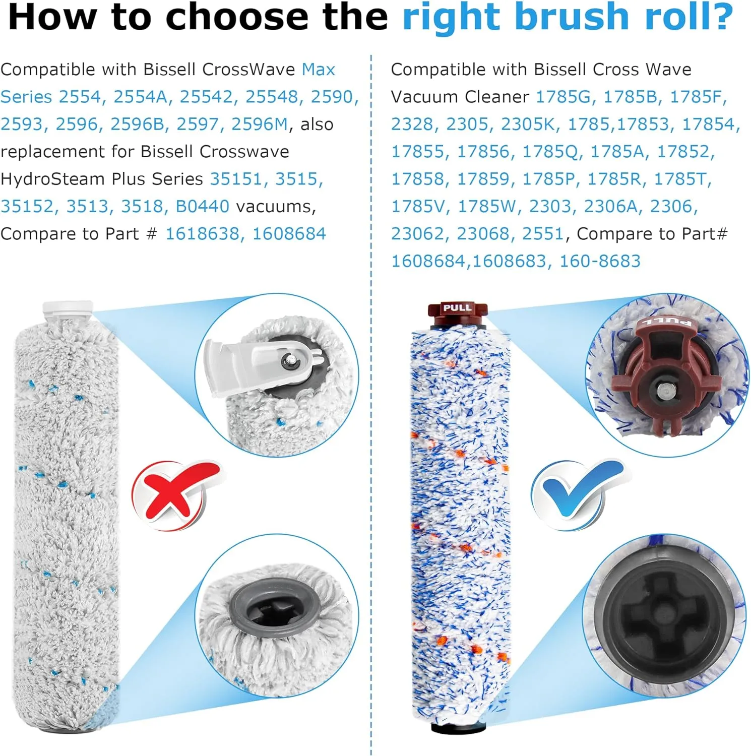 Bissell Crosswave Replacement Parts for Pet Pro 1785A 2306A 1785 Vacuum Cleaner - 2 Pack Brush Roll 1868 and 2 Pack Filters 1866 LUXRILIX